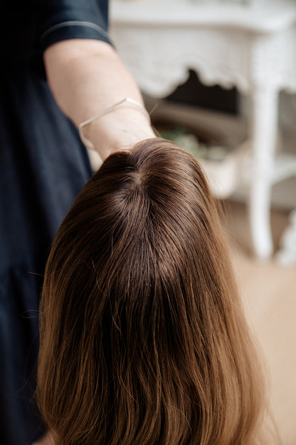Evie | 8x8 | 16-21" | 100% Remy Human Hair | Hand-Tied Silk Top Topper