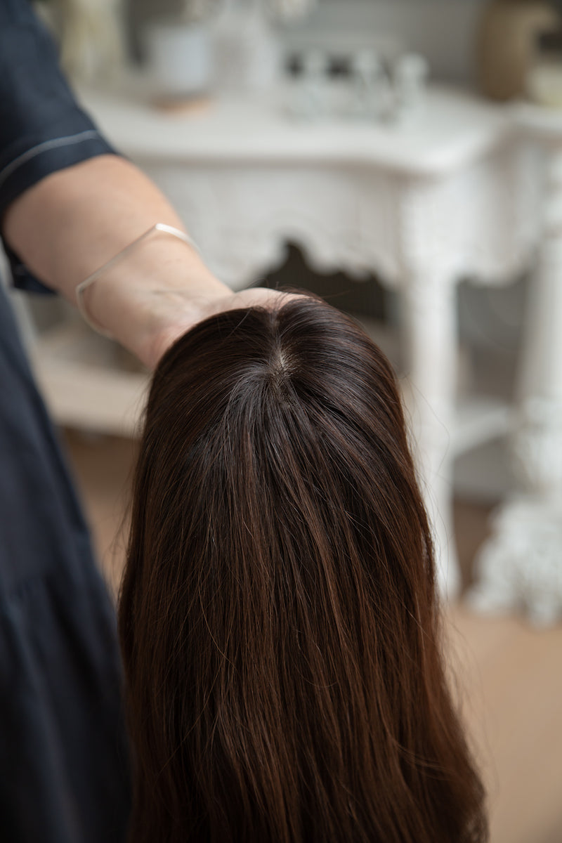 Inga | 8x8 | 22-23" | 100% Remy Human Hair | Hand-Tied Silk Top Topper